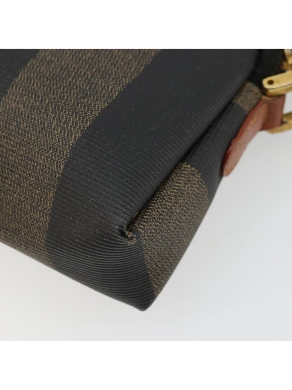 Authentic FENDI Pecan Canvas Shoulder Bag PVC Brown Black gold - Picture 4 of 16
